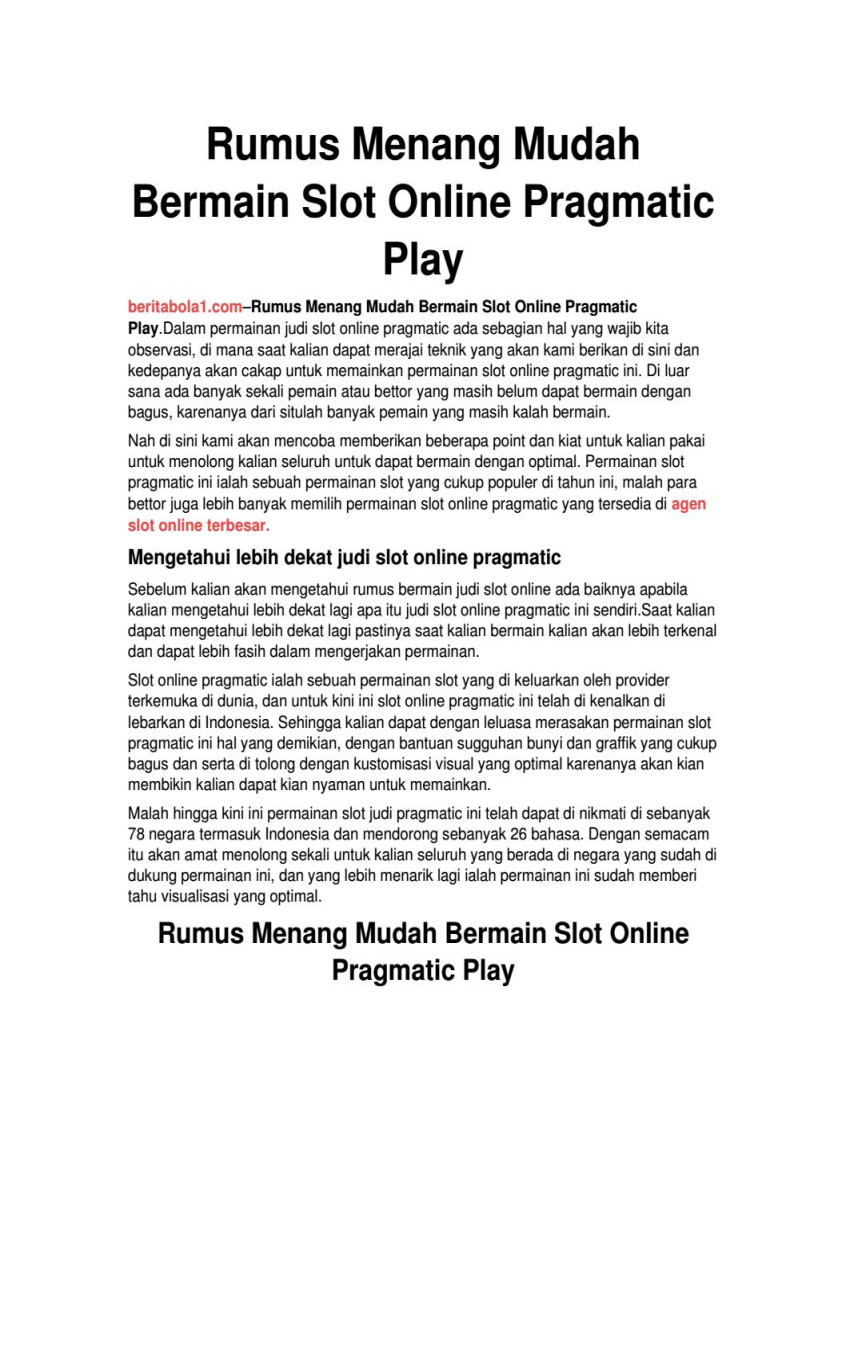 Rumus Menang Mudah Bermain Slot Online Pragmatic Play by MPOJP - Issuu Rumus Menang Mudah Bermain Slot Online Pragmatic Play by MPOJP - Issuu